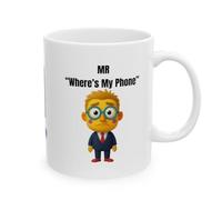 Personalised Mr Where's My Phone Ceramic Mug, White, Lost Phone, Mobile