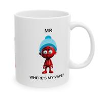 Personalised Mr Where's My Vape Novelty Mug with Character Design, 'Where's My Vape?' Text, White, Mr, Vape, Him, Gift, Christmas, Birthday