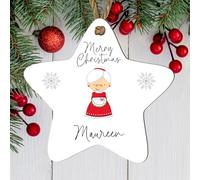 Personalised "Mrs. Claus" Star-Shaped Christmas Bauble - Custom Name Ornament for Tree Decoration - Gift For The Holiday's family Christmas ornament (White, Mdf Wood Indoor Use Only)