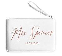 Personalised Mrs Clutch Bag Bride to Be - Wedding Gifts from Husband Custom Date - Make Up Accessories, White