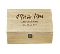 Personalised Mrs & Mrs Wedding Gift Same Sex Wooden Memories Keepsake Box