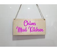 Personalised Mud Kitchen Font Sign Plaque Made From Birch Wood and Vinyl Stickers With A Choice of colour