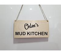 Personalised Mud Kitchen Name Sign Plaque Made from Birch Wood and Vinyl Stickers Outdoor Sign with A Choice of Colour