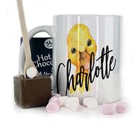 Personalised Mug and Belgian Milk Chocolate/Hot Chocolate Stirrer Marshmallow Gift Set, Custom Name (11oz) Thank you, Love You, Best Father, Happy Birthday Mug with Name on Yellow Duckling Design