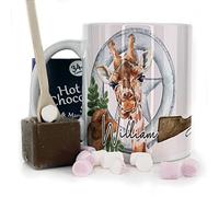 Personalised Mug and Belgian Milk Chocolate/Hot Chocolate Stirrer Marshmallow Gift Set, Customised with Name and Text, (11oz) White, Yellow, Blue, Black, Pink Mug with Star Sheriff Giraffe Design
