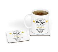Personalised Mug & Coaster Gift Set - Vintage Birthday Design for Him Her Son Dad Grandad 18th 21st 30th 40th 50th 60th 70th 80th