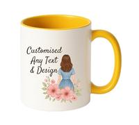 Personalised Mug | Coffee Cup with Coloured Handle and Inner | Any Photo or Text | Custom Coloured Cups for Birthdays, & Occasions | Ceramic Mugs Available in Ten Colours | Yellow