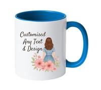 Personalised Mug | Coffee Cup with Coloured Handle and Inner | Any Photo or Text | Custom Coloured Cups for Birthdays, & Occasions | Ceramic Mugs Available in Ten Colours | Light Blue