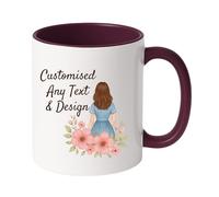 Personalised Mug | Coffee Cup with Coloured Handle and Inner | Any Photo or Text | Custom Coloured Cups for Birthdays, & Occasions | Ceramic Mugs Available in Ten Colours | Maroon