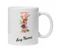 Personalised Mug Cup Watercolour Beautiful Floral Initial Name Tea Coffee Boxed Gift Christmas Gifts for Her Drinkware Ceramic (Letter I)
