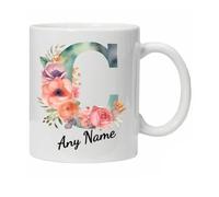 Personalised Mug Cup Watercolour Beautiful Floral Initial Name Tea Coffee Boxed Gift Christmas Gifts for Her Drinkware Ceramic (Letter C)