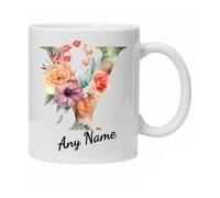 Personalised Mug Cup Watercolour Beautiful Floral Initial Name Tea Coffee Boxed Gift Christmas Gifts for Her Drinkware Ceramic (Letter Y)
