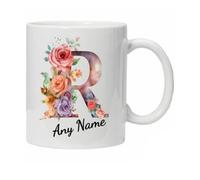 Personalised Mug Cup Watercolour Beautiful Floral Initial Name Tea Coffee Boxed Gift Christmas Gifts for Her Drinkware Ceramic (Letter R)