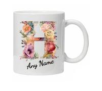 Personalised Mug Cup Watercolour Beautiful Floral Initial Name Tea Coffee Boxed Gift Christmas Gifts for Her Drinkware Ceramic (Letter H)