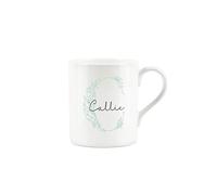 Personalised Mug, Custom Birthday Gift Mug, Name Bone China Mug, Floral Green Letter C Mug - Small Coffee Tea Mug Present Personalised Initial Gift