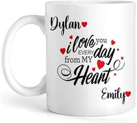 Personalised Mug “I Love you Everyday from My Heart” Customise with Names Cute Hearts Lovely Tea/Coffee Mug Valentine Gift for Wife & Husband, Him or Her Gift for Girlfriend, Boyfriend (11oz Mug)