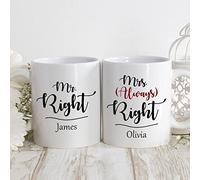 Personalised Mug - Wedding Gift - Mr & Mrs Always Right Personalised Name Mugs Custom Gift for Birthdays, Weddings, Valentine's Day, Girl Friend, Boy Friend Coffee Cup Kitchenware - Set of 2