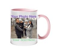 Personalised Mug with Coloured Handle - Custom Name Ceramic Coffee Cup - Gift for Him Her, Birthday, Office or Home Use - 11oz Durable Printed Mug - Multiple Handle Colours - Light Pink