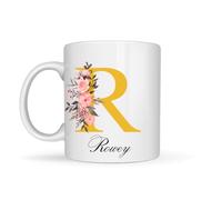 Personalised Mug with Initial & Name - Printed on Both Sides, Custom Coffee Mug 11oz Ceramic Cup, Monogram Letter Gift for Women, Mom, Dad, Friends, Birthday, Christmas, Valentine’s Day (Gold)