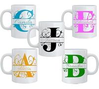 Personalised Mug with Name & Initial - Custom Printed Initial Ceramic Coffee Cup - Perfect for Valentine,Tea, Birthday, Wedding, Mother's Day and Xmas Gift - Stylish Mug for Men, Women Mugs - 11oz