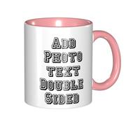 Personalised Mug with Photo Text Double Sided Design Printed Custom Coffee Cup Logo Name Picture Customised Ceramic Tea Mug 11oz Funny Birthday Gifts for Women Men Mum Dad Friends, 325ml, Pink