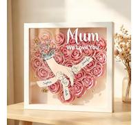 Personalised Mum and Kids Flower Shadow Box Custom Holding Hands Flower Box with Name Customised Mother's Day Birthday Gift for Mom Grandma Granny Family from Daughter Son (Style 01)