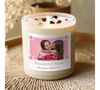 Personalised Mum Candle - Cherry Blossom Scented with Rose Petals & Rose Quartz - Upload Photo & Message - 8oz Soy Candle in Gift Box - Birthday, Mother’s Day & Christmas