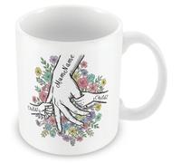 Personalised Mum & Children Holding Hands Mug - Custom Names Mother Child Hand Line Drawing Floral Mug - Gift for Mum, Mummy, Mother, Mam or Mama - Up to 3 Children - Add Matching Card or Coaster