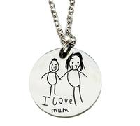 Personalised Mum Necklace with Child’s Drawing or Handwriting - Engraved Stainless Steel Pendant - Mother’s Day, Birthday or Christmas