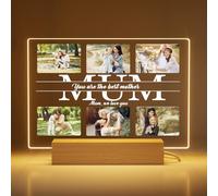 Personalised Mum Night Light with Custom Photo Frame Mother's Day Birthday Gifts for Mum from Daughter or Son - Custom Acrylic Plaque with Warm Light, Mummy Gift Idea for Her, Wife, Grandma