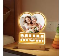 Personalised Mum Photo Frame with Night Light - Custom Acrylic LED Light Up Heart Frame Gift for Mother, Best Mum Ever