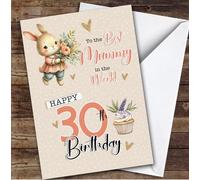 Personalised Mummy 30th Birthday Card Bunny With Flowers | Personalised Birthday Card For Mum, Her, 30th, Milestone Birthdays