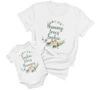 Personalised Mummy and Baby Bird Matching T Shirt and Babygrow Set Love Birds Bird Wreath Mum Son Daughter Boys Girls Womens Baby Vest, 12-18 Months, White