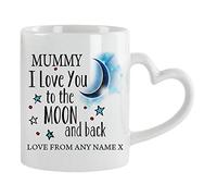 Personalised Mummy I Love You to The Moon & Back Coffee Tea Cocoa Soup Daily use Mug Valentine's Day Birthday Party gage Keepsake Unique Ceramic Cup Mug. (White Heart Handle)