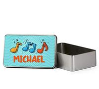 Personalised Music Elements ANY NAME Music Lover Gift for Men/Women Boy/Girl Unisex Birthday present gift idea Metal Tin Storage Box. (Rectangular)