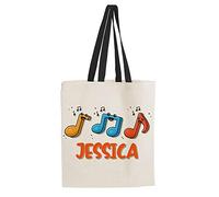 Personalised Music Elements ANY NAME Music Lover Gift for Men/Women Boy/Girl Unisex Birthday present gift idea Tote Bag-Cotton Shopping Bag. (Black Handle)
