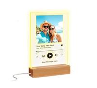 Personalised Music Plaque with Photo & LED Wooden Base - Custom Song, Artist & Message - Clear Acrylic Light-Up Music Gift A5 (210mm x 297mm) Custom Photo Song Display Keepsake Gift for Him Her