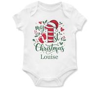 Personalised My 1st Christmas Babygrow for Babies Baby Girl Stockings Santa Babies First Xmas Vest, 6-12 Months, White