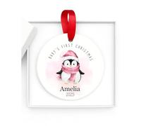 Personalised My 1st Christmas Bauble 2025 Pink Penguin Baby Girl Xmas Decoration Tree Hanging Ornament - Custom Name Keepsake for Baby’s First Christmas