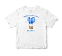 Personalised My 1st Valentines Baby T Shirt Boys Blue Hot Air Balloon Toddler Tee Babies Keepsake Gift, 3-6 Months, White