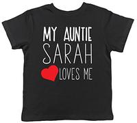 Personalised My Auntie Any Name Loves Me Short Sleeve Kids Childrens Boys Girls T-Shirt Black, Customised Tee Shirt Birthday Gift Idea for Niece Nephew from Aunty Aunt