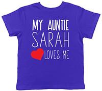 Personalised My Auntie Any Name Loves Me Short Sleeve Kids Childrens Boys Girls T-Shirt Blue, Customised Tee Shirt Birthday Gift Idea for Niece Nephew from Aunty Aunt