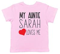 Personalised My Auntie Any Name Loves Me Short Sleeve Kids Childrens Boys Girls T-Shirt Pink, Customised Tee Shirt Birthday Gift Idea for Niece Nephew from Aunty Aunt
