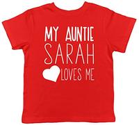 Personalised My Auntie Any Name Loves Me Short Sleeve Kids Childrens Boys Girls T-Shirt Red, Customised Tee Shirt Birthday Gift Idea for Niece Nephew from Aunty Aunt