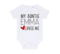 Personalised my Auntie name loves me (love heart style) for niece, nephew [BBY7] baby grow vest, 0-3 months, White