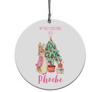 Personalised My First Christmas Bauble, New Baby Gift, Custom Ornament, Baby's First Christmas, Xmas Tree Decoration, Rabbit Keepsake (PINK)