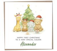 Personalised My First Christmas Card for Cousin - 1st Xmas Card for Baby Cousin with Custom Name, Cute New Baby Boy Gift Idea, Newborn 1st Xmas from Family, Christmas Cards 2025, 148mm