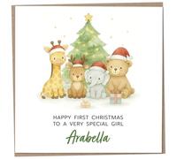 Personalised My First Christmas Card for Girl - 1st Xmas Card for Baby with Custom Name, Cute New Baby Girl Gift Idea, Newborn 1st Xmas from Family, Christmas Cards 2025, 148mm