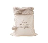 Personalised My First Christmas Santa Sack - Large 50 x 70cm Velvet Christmas Sack with Name, Minimalist Star Design, Baby Toddler Kids Xmas Gift Bag, Red or Cream (Ivory: Fur Trim)