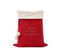 Personalised My First Christmas Santa Sack - Large 50 x 70cm Velvet Christmas Sack with Name, Minimalist Star Design, Baby Toddler Kids Xmas Gift Bag, Red or Cream (Red: Fur Trim)